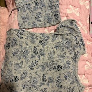 Floral Blue and Gray Pajama Set
